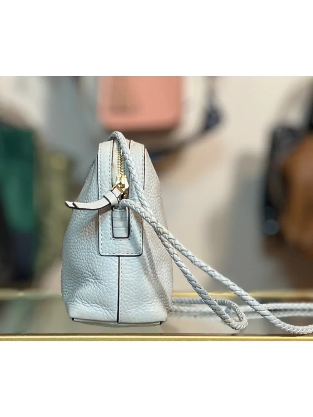 Adorable Tory Burch Baby Blue Leather McGraw with Ropped Strap